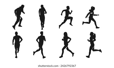 set of silhouettes of running athletes