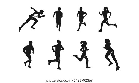 set of silhouettes of running athletes