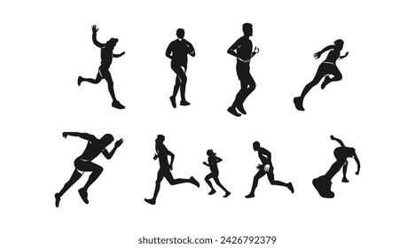 set of silhouettes of running athletes