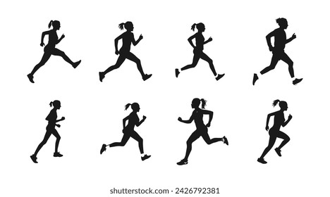 set of silhouettes of running athletes