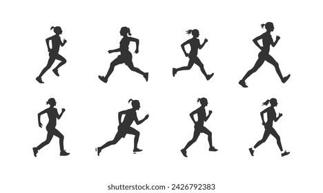 set of silhouettes of running athletes