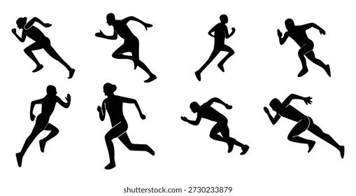 set of silhouettes of running athletes