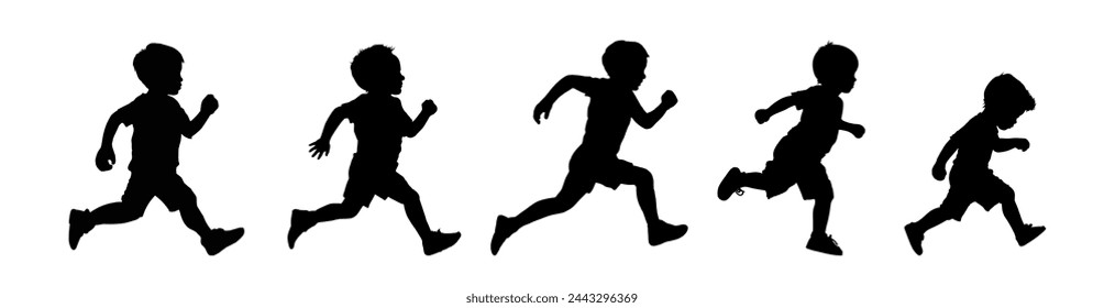 Set of silhouettes of a running boy	