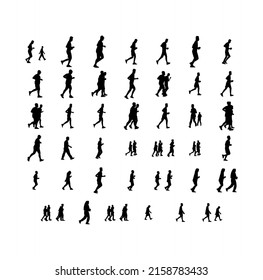 set of silhouettes of running people