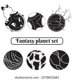 Conjunto de siluetas de los planetas de fantasía de ciencia ficción Vector