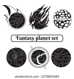 Conjunto de siluetas de los planetas de fantasía de ciencia ficción Vector