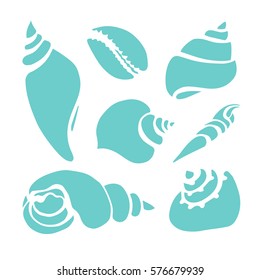 Set of silhouettes of sea shells on a white background. Vector illustration