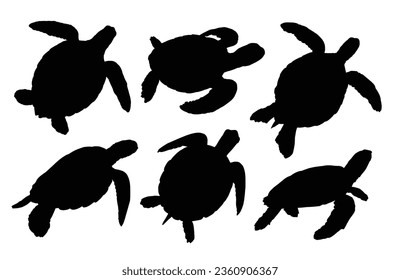 The set silhouettes of sea turtles.
