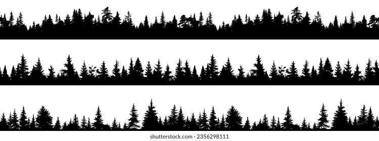 set of silhouettes of seamless forest landscape. isolated on transparent background. eps 10