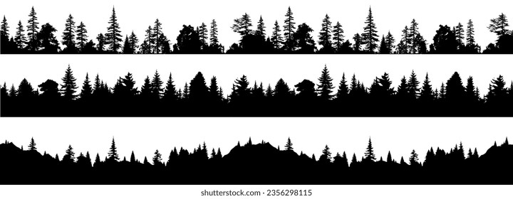 set of silhouettes of seamless forest landscape. isolated on transparent background. eps 10