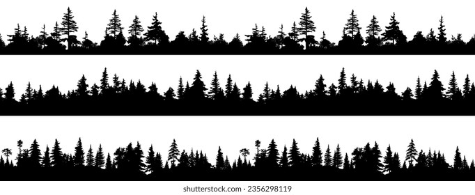 set of silhouettes of seamless forest landscape. isolated on transparent background. eps 10