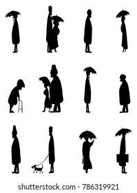 A set of silhouettes of senior citizens