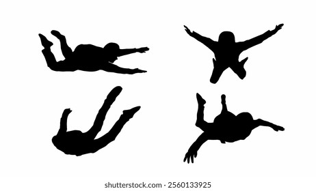 Set of silhouettes skydiving sport vector illustration isolated on white background