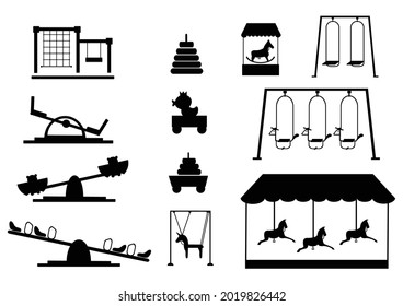 Set of silhouettes slide,radical rotator, carousel fooling around, having fun in fine good mood,Vector illustrations.
