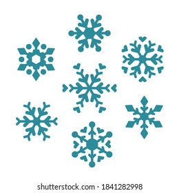 Set of silhouettes of snowflakes.