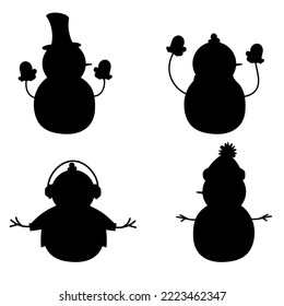 Set of silhouettes of snowman character. Vector illustration