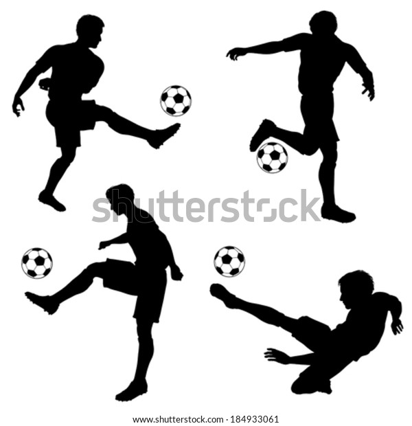 Set Silhouettes Soccer Players Various Poses Stock Vector (Royalty Free ...