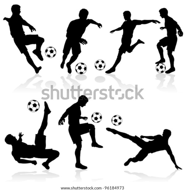 ボールを使ったさまざまなポーズのサッカー選手のシルエットセット ベクターイラスト のベクター画像素材 ロイヤリティフリー