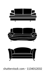 Set of silhouettes of sofa isolated on white background