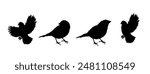 set of silhouettes of sparrows, silhouettes of birds
