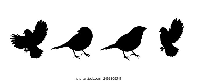 set of silhouettes of sparrows, silhouettes of birds
