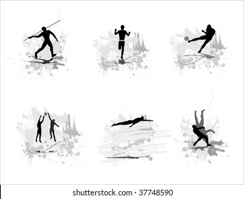 Set of silhouettes of sportsmen on abstract backgrounds. Part 2.