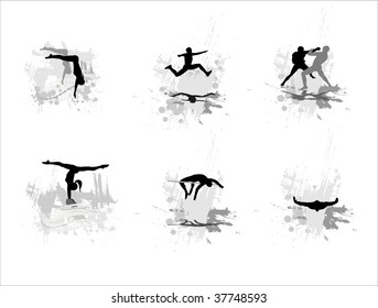 Set of silhouettes of sportsmen on abstract backgrounds. Part 3.