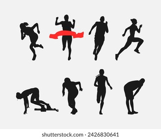 Satz von Silhouetten von Sprinter Runner mit verschiedenen Posen, Gesten. isoliert auf weißem Hintergrund. Vektor-Illustration.