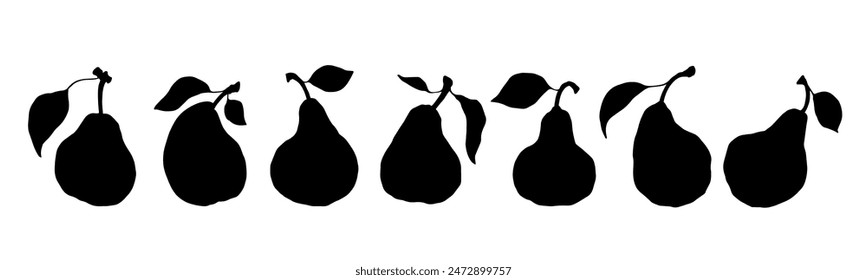 Set of silhouettes, stamps of pear fruits. Vector graphics.