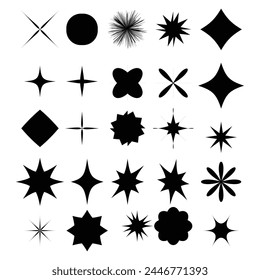 set of silhouettes of stars, Y2k retro sticker pack. Balloon abstract shapes and 8bit icons in trendy retro style. Hello omg yeah. Cartoon graffiti tattoo vector illustration isolated