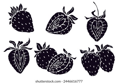 Set of silhouettes, stencils of summer strawberries.Vector graphics.