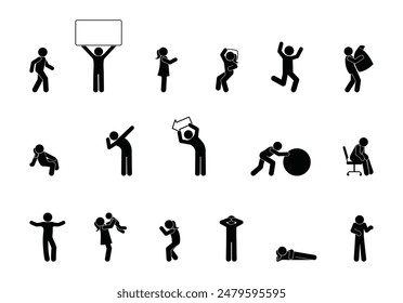 set of silhouettes, stick figure man, people icon