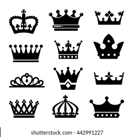 Set of silhouettes of stylized images of the crown