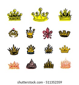 Set of silhouettes of stylized images of the crown