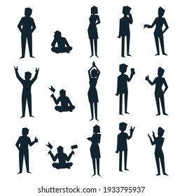 Set of silhouettes of stylized people in different poses