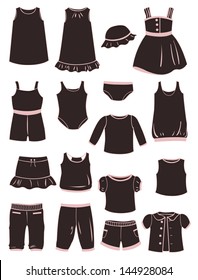 Set of silhouettes of summer clothes for  little girls