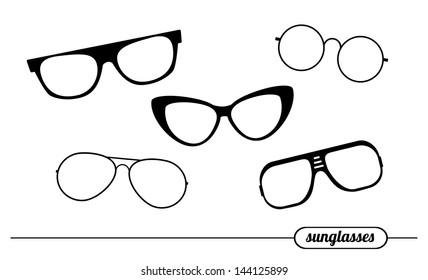 Set of silhouettes of sunglasses