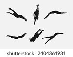 set of silhouettes of swimmer. isolated on white background. graphic vector illustration.