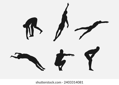 set of silhouettes of swimmer. isolated on white background. graphic vector illustration.