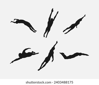 set of silhouettes of swimmer. isolated on white background. graphic vector illustration.