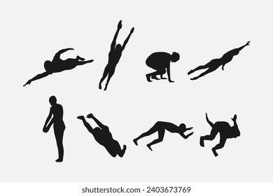 conjunto de siluetas de baño. aislado de fondo blanco. ilustración vectorial gráfica.