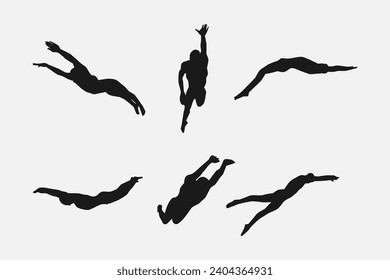 set of silhouettes of swimmer. isolated on white background. graphic vector illustration.