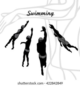 Set of Silhouettes of Swimmers vector