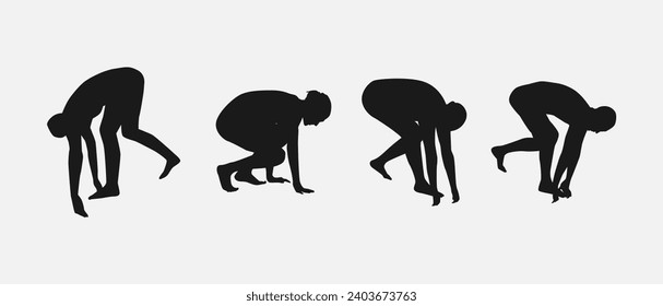 set of silhouettes of swimming with starting position. isolated on white background. graphic vector illustration.