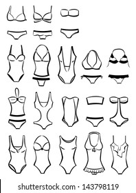 Set of silhouettes of swimwear isolated on white background