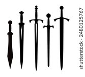 set of silhouettes of swords	