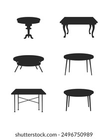 A set of silhouettes of tables isolated on white background