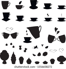 Set of silhouettes tea, coffee and desserts