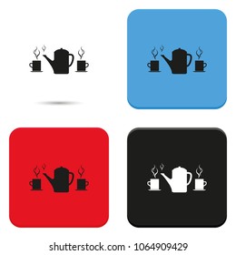 Set of silhouettes teapot and cups. Flat vector illustration.