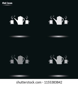 Set of silhouettes teapot and cups. Flat grayscale vector illustration.